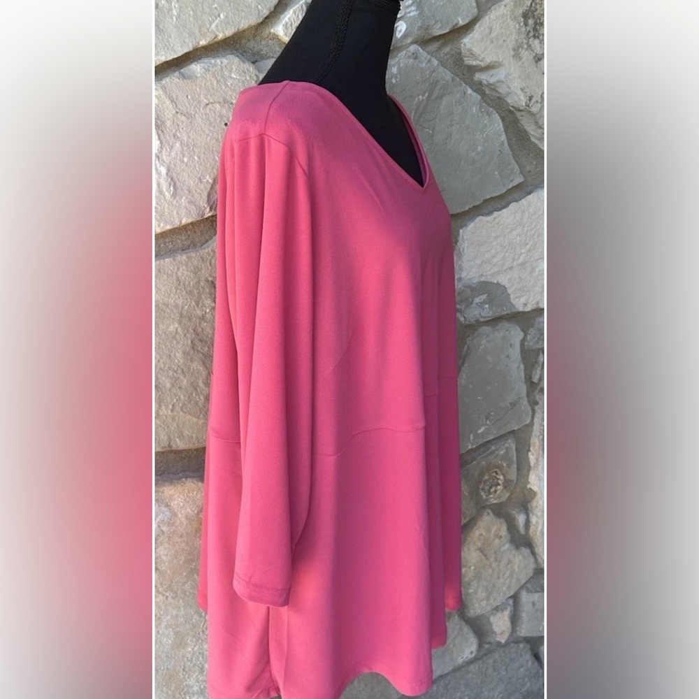 Linea By Louis Dell'olio Size 1X Pink Knit‎ Seam Detailing V Neck 3/4 Sleeves EC - Picture 2 of 7